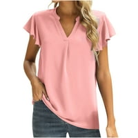 CETHRIO majice za žene - labave casual s kratkim rukavima V-izrez, puna ležerna bluza tunika ružičasta