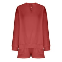 Wyongtao ženske dvije odjeće dugih rukava i kratke hlače za hlače i nacrtni šorc, crveni s