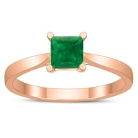 Ženski kvadratni princezovi rez smaragdni prsten pasijansa u zlatu od 10k ruža