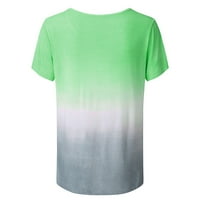 Tking Fashion Dame Modni gradijentni ispis Majica Okrugli izrez Labavi kratki rukav - zeleni XXL