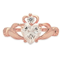 1. CT Sjajno srce Clear Simulirani dijamant 18k 18K Rose Gold Solitaire Claddagh prsten SZ 9