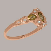 Britanci napravio 10k Rose Gold Real Erineine Peridot & Diamond Womens Promise Ring - Opcije veličine