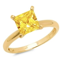CT Sjajno princeze simulirani žuti dijamant 14k žuti zlatni solitaire prsten sz 8,75