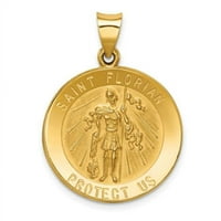14k žuto zlato polirano i satensku floridu medalju šuplji privjesak