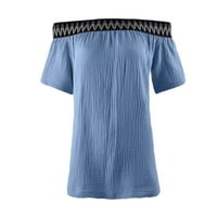 GDFUN ženska bluza s ramenom tiskana patchwork kratkih rukava casual majica na vrhu Thirts majice za