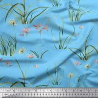 Soimoi Blue Japan Crepe saten tkanina trava, divljim kruhom i cvjetnim otiskom šivaćim dvorištem tkanine