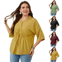 Plus size bluze Dame Žene Polujački ležerne majice Elegantne tipke Bluze Green XL