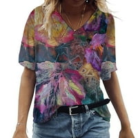 Ženska ljetna majica Cvjetni ispisani Ležerni kafetni srodni kratki rukav V V izrez bluza s majicom