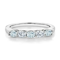 Gem Stone King 0. CT okrugli nebo Plava Aquamarine G-H Lab Grown Diamond Sterling Srebrni prsten