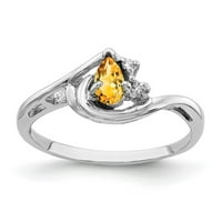 Čvrsta 14k bijelo zlato 5x kruška citrina žuta novembra dragulja Diamond Enference Veličina prstena