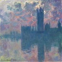 27 X24 Poster Kvaliteta likovnog umjetnosti: Monet - Monet - Kuće parlamenta, zalazak sunca