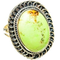 Velika veličina prstena od krizopraze od limuna - ručno rađena boho vintage nakit zvona120084