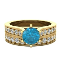 Vjenčani prstenovi za žene mladenci set plavi dijamantni prstenovi 14k zlato - 1. CTW stil katedrale
