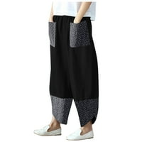 Tawop ženske ležerne pamučne platnene patchwork neregularne hlače široke noge velike i visoke golf hlače