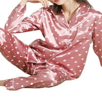 Bikopu Žene Imitacija Svilena pidžama Lounge Set, Cvjetni srčani Dot Print majice s dugim rukavima +