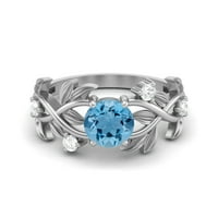 Okrugli švicarski plavi Topaz Sterling Silver Solitaire Ženski vjenčani klasični prsten