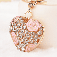 Keychain Sweet Love Heart Rose Cvijet Kristalno ključ, ženska torba dodaci metalni privjesak u obliku