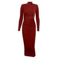 Oalirro koktel haljina za žene okrugli vrat maxi haljina za dugih rukava za žene gležanj crveno