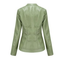 Ženska kožna stand-up ovratnik zatvarač uboda čvrstog jakne u boji, zelena