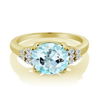 Gem Stone King 6. CT Sky Blue Topaz G-H Lab Grown Diamond 18K žuti pozlaćeni srebrni prsten