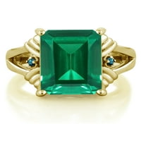 Gem Stone King 6. CT Zeleni simulirani smaragdni plavi dijamant 18k žuti pozlaćeni srebrni prsten