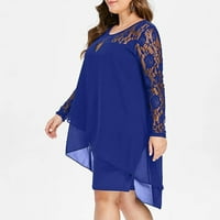 Haljine za žene s dugim rukavima A-line visoke niske slobodno vrijeme okrugle dekolte od tiskane haljine plave 3xl