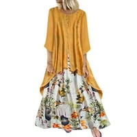 WAVSUF haljine za žene plus veličine maxi tiskani cvjetni čišćenje ljeto i jeseni žuta haljina veličine