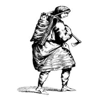 Wyandot Woman. Nwyandot majka sa paponom na leđima. Graviranje linije, engleski, 18. vek. Poster Print