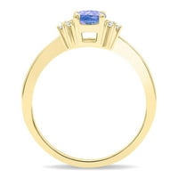 Ženski okrugli oblikovani tanzanite i dijamantni polumjesečni prsten u 10k žutom zlatu