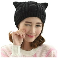 Žene pletene Slouchy Cat uši vuneni šešir Chunky Baggy Hat Zimska mekana topla skijaška kapa