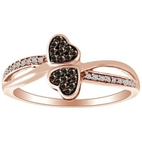 0. CTTW okrugli smeđi i bijeli prirodni dijamant obilazni prsten za srce 10k čvrsto ruža Gold-prsten