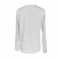 Modni ženski čvrsti patchwork V-izrez čipke dugih rukava majica bluza bijela xxl