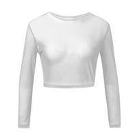 Pxiakgy vrhovi dugačka bluza s rukavima uselje Sheer Top Tee Mreža ženska ženska bluza bijela + m