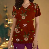 Božićni poklon vrhovi ženski modni kratki rukav V-izrez V-izrez koji rade božićni tisak sa džepnim bluzama