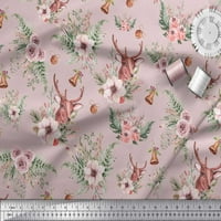 Soimoi Pink Japan Crepe Satin Tkanina jelena i frezija cvjetni print Šivaći tkaninski dvorište širom