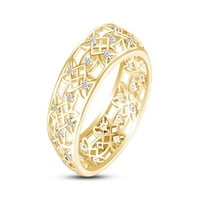 Izdubljenje cvjetni prsten okrugli rez CBIC cirkonije u 14k žuto zlato preko sterlinga srebrnog vjenčanog