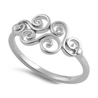 Sterling srebrni oksidirani platinati podneljirani kovrčavi valovi za žene prsten