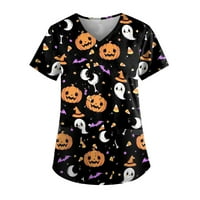 Halloween majice za žene Halloween Print džepne njegovatelje TOP dame kratki rukav crni xxxxl