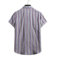 HHEI_K Muška modna pamučna posteljina Stripe Stripe Print kratkih rukava majica bluza TOP kompresijska
