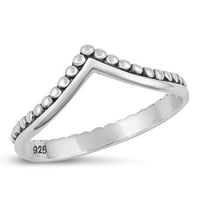 Boho slaganje Chevron Bali V prsten. Sterling Silver Band nakit ženski muški unisni veličine 8