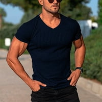 Hanas Fashion Muški vrhovi Muški Ležerni Slim Fit Basic kratki rukav modni majica V-izrez Ljetni mornar