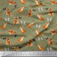 Soimoi Green Rayon tkanina INSECT & CAT životinjski otisak šivaći tkanina BTY Wide
