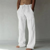 Muške pantalone za posteljinu za muškarce za muškarce Ljetne casual labave hlače na plaži sa džepovima