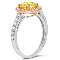 CT sjajan okrugli rez Clear Simulirani dijamant 14k bijeli ružni zlatni halo pasijans sa Accentima prsten