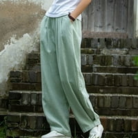 Hoksml pantalone za žene, hlače za žene Ležerne ljetne elastične visokog struka posteljine pantnih džepova