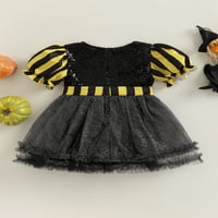Peyakidsaa Toddler Girls Halloween kostimi haljina djeca puffne rukave bundeve tutu haljine