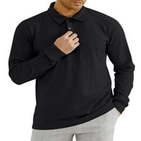 Tenmi Men Bluza Dugi rukav Dugme dolje Polo majica Regular Fit T majice Golf Pulover Black XL