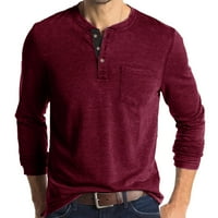 Muškarci Proljeće i jesenski gumb Okrugli izrez Čvrsta boja Bluza Dugi rukavi Džepna košulja