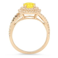 1. CT sjajan okrugli rez simulirani žuti dijamant 14k žuti zlatni halo pasijans sa accentima prsten