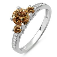 Zbirka dazzlingock 1. Carat 14k bijeli i šampanjački dijamantni prsten za brisanje kamena, bijelo zlato,